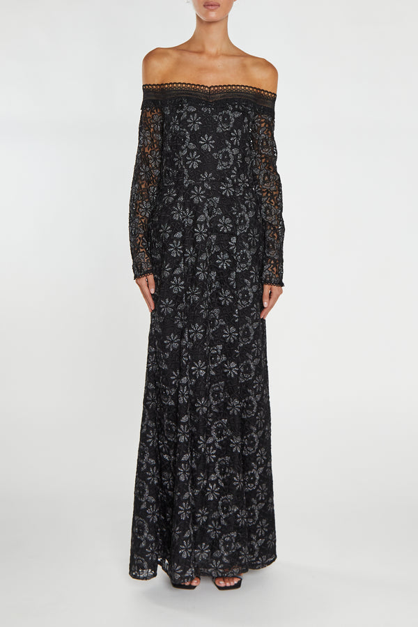 Lenox Black Bardot Long-Sleeve Maxi Dress