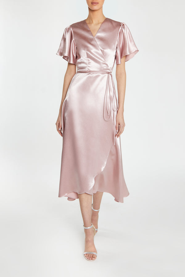Serena Dusty-Pink Bridesmaid Wrap Midi-Dress
