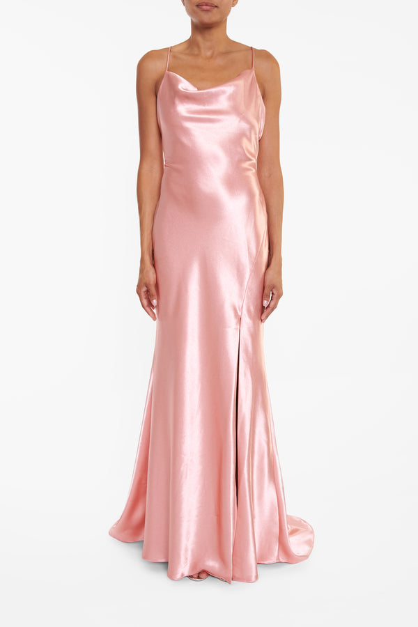 Pippa Soft Peach Bridesmaid Cowl-Neck Slip Dress