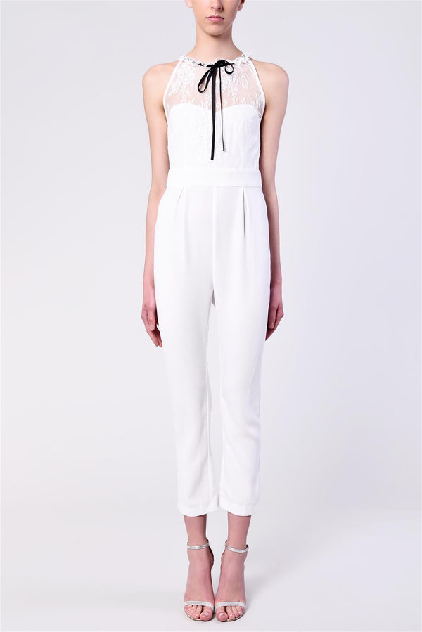 Annabelle White Tailored Lace Over-lay Jumpsuit