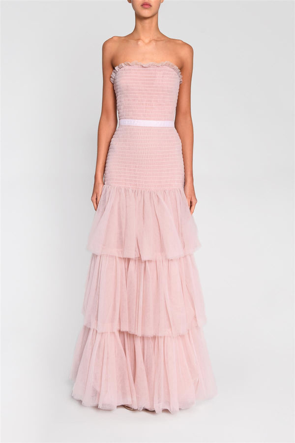 Nude Pink Katherine Sleeveless Ruffle Maxi-Dress