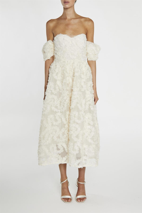Cream Bardot Bust Cup Midi Dress