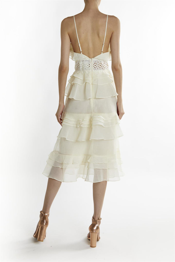 Soft-Yellow Melina V-Neck Ruffle Midi-Dress - True Decadence Soft-Yellow Melina V-Neck Ruffle Midi-Dress - True Decadence