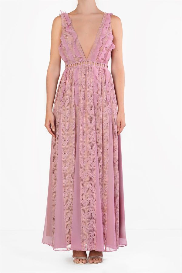 Paige Lavender Plunge-Front Panelled Maxi Dress
