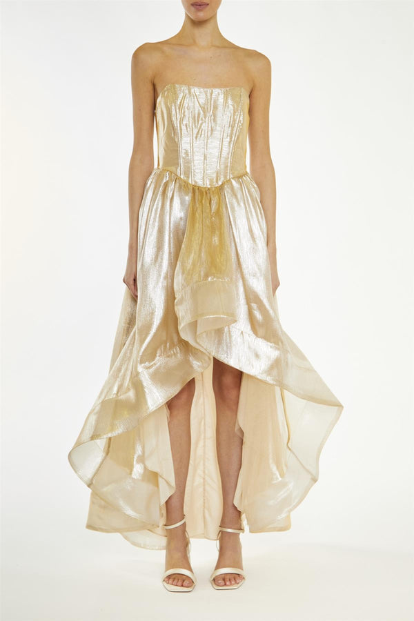 Winnie Gold-Metallic Corset Style Hi-Low Dress
