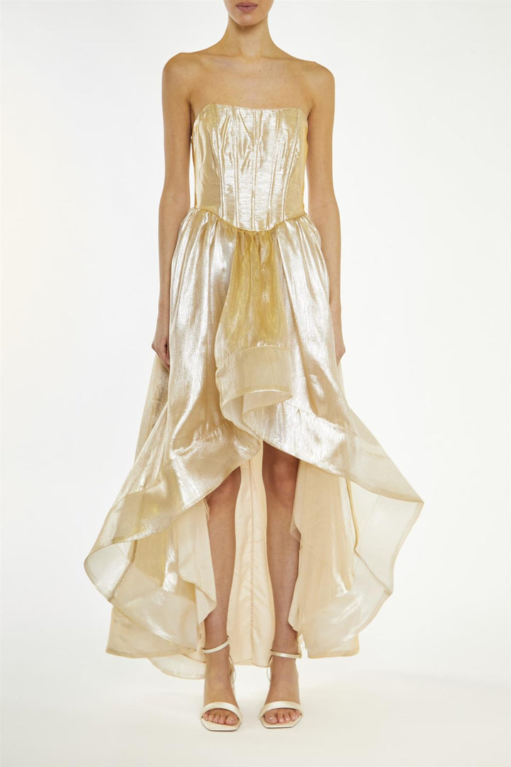 Winnie Gold Metallic Corset Hi-Low Dress - True Decadence Winnie Gold Metallic Corset Hi-Low Dress - True Decadence