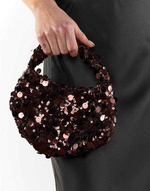 Sequin Shoulder Bag - Bronze