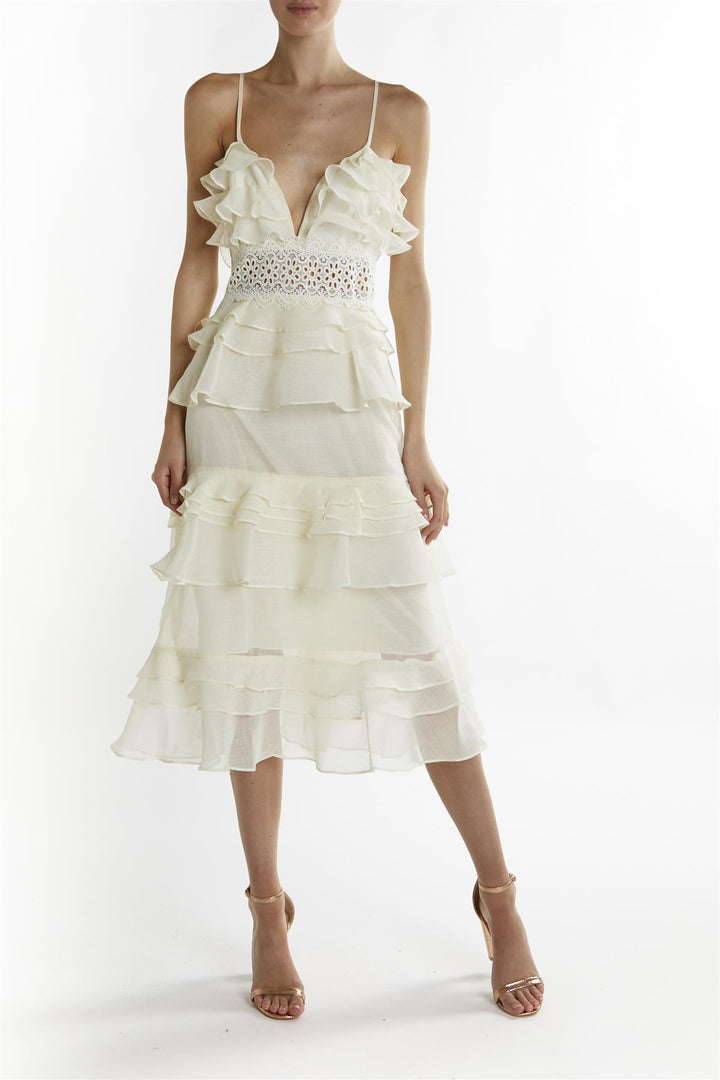 true decadence yellow dress Soft-Yellow Melina V-Neck Ruffle Midi-Dress True Decadence Ruffled Tiered Dress