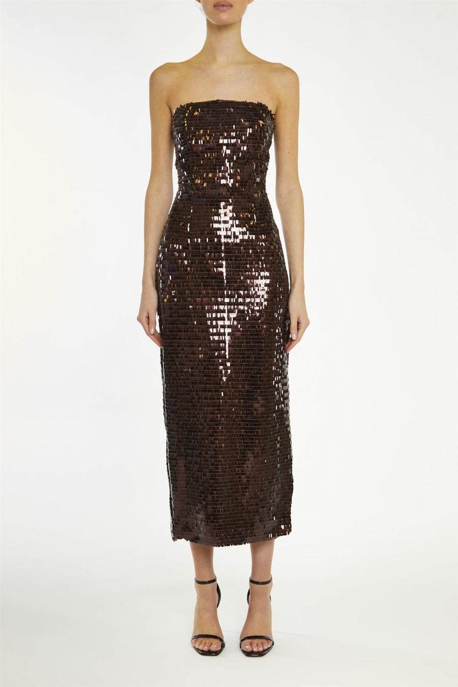 Paris Chocolate-Sequin Bandeau Tailored Midaxi Dress