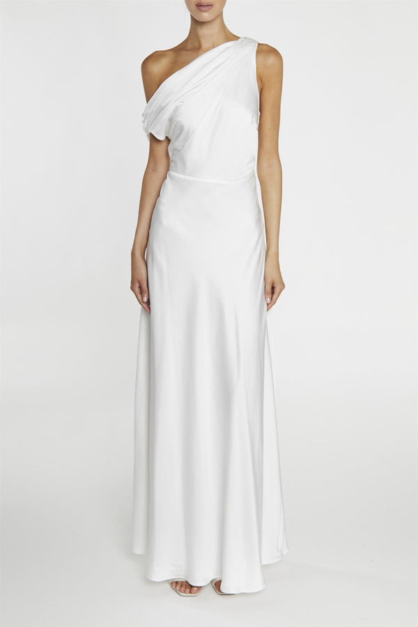 Elora White Asymmetric Cowl-Neck Maxi Dress