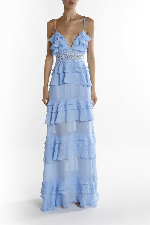DBFBDTU Women's Ruffled Edge Long Dress - French Style High Waist Chiffon Midi Dress With Flowy Sleeves