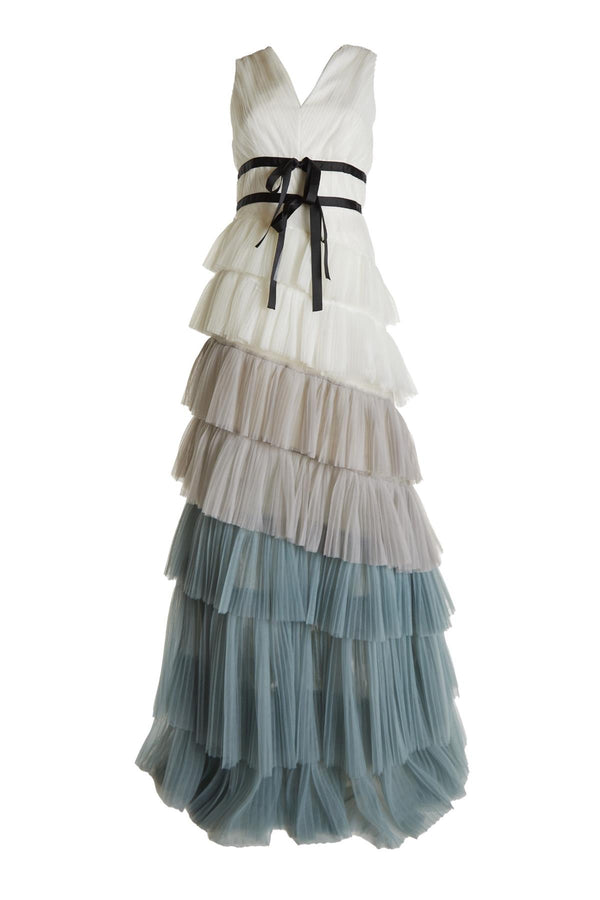 Layla Teal Ombre Pleated Tired Maxi-Dress