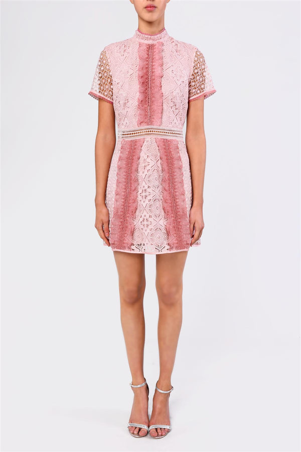 Lana Blush Pink Mixed Lace Mini Dress