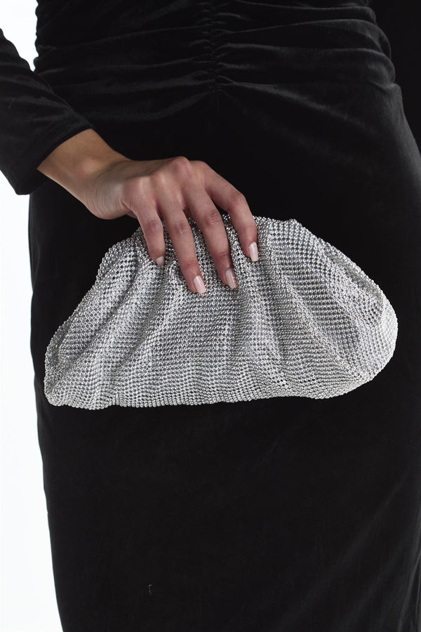 Rhinestone Pillow Clutch - Silver