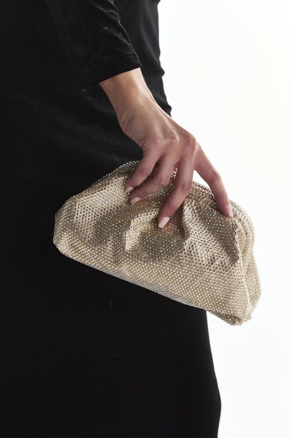 Rhinestone Pillow Clutch - Gold