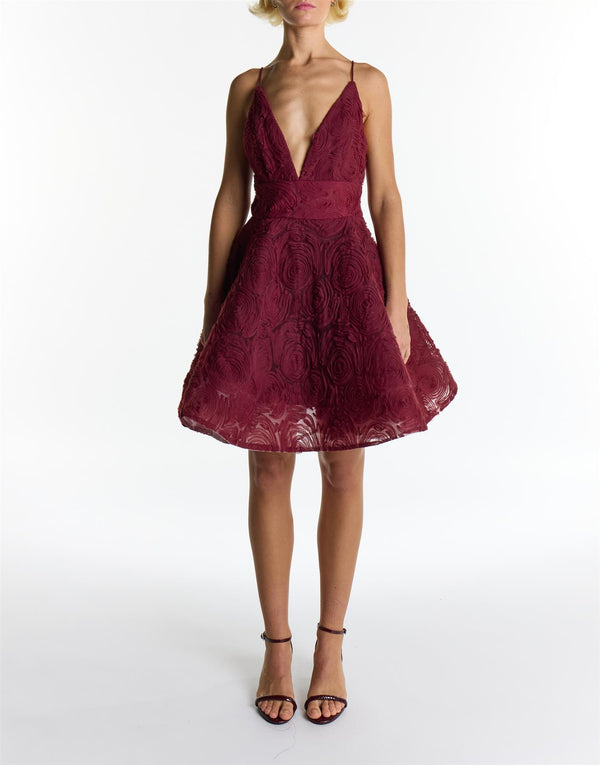 Zoya Burgundy Sculpted Mini Dress