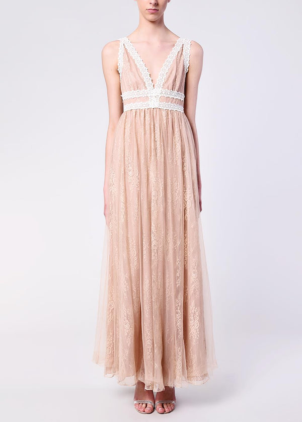 Juliette Nude Lace V-Neck Maxi Dress