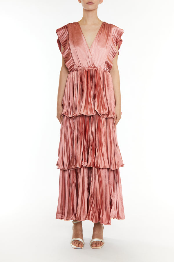 Beatrice Dusty Peach Pleated Tiered Dress