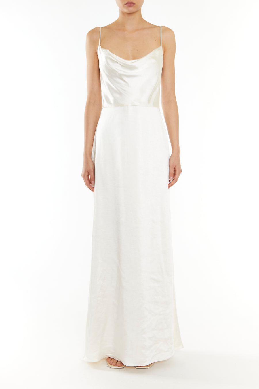 Vivian White Cowl-Neck Bias Cut Maxi-Dress