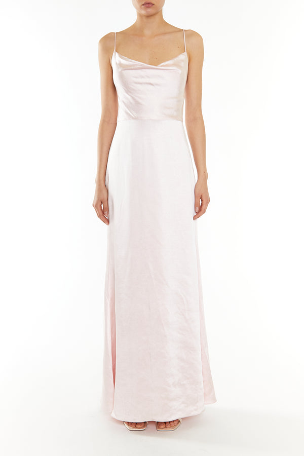 Vivian Ballet Slipper Pink Cowl-Neck Bias Cut Maxi-Dress