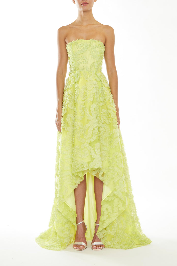 Eden Apple Green Applique Strapless Hi-Low Dress