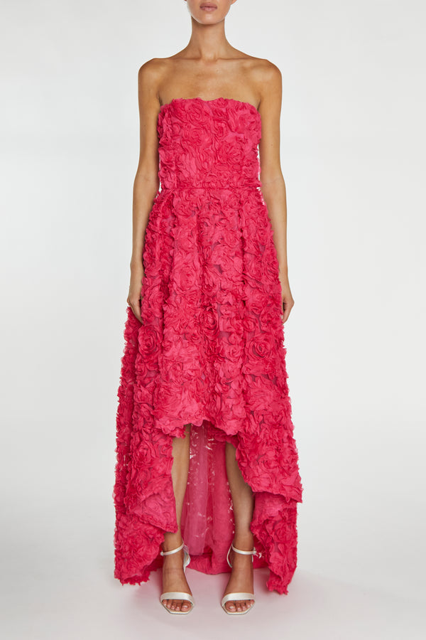 Eden Bright-Pink 3D Applique Strapless Hi-Low Dress