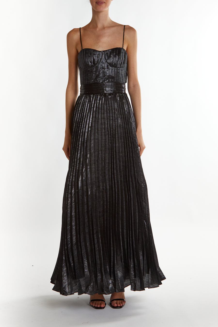 Kate Black-Crinkle Pleated Strappy Maxi Dress