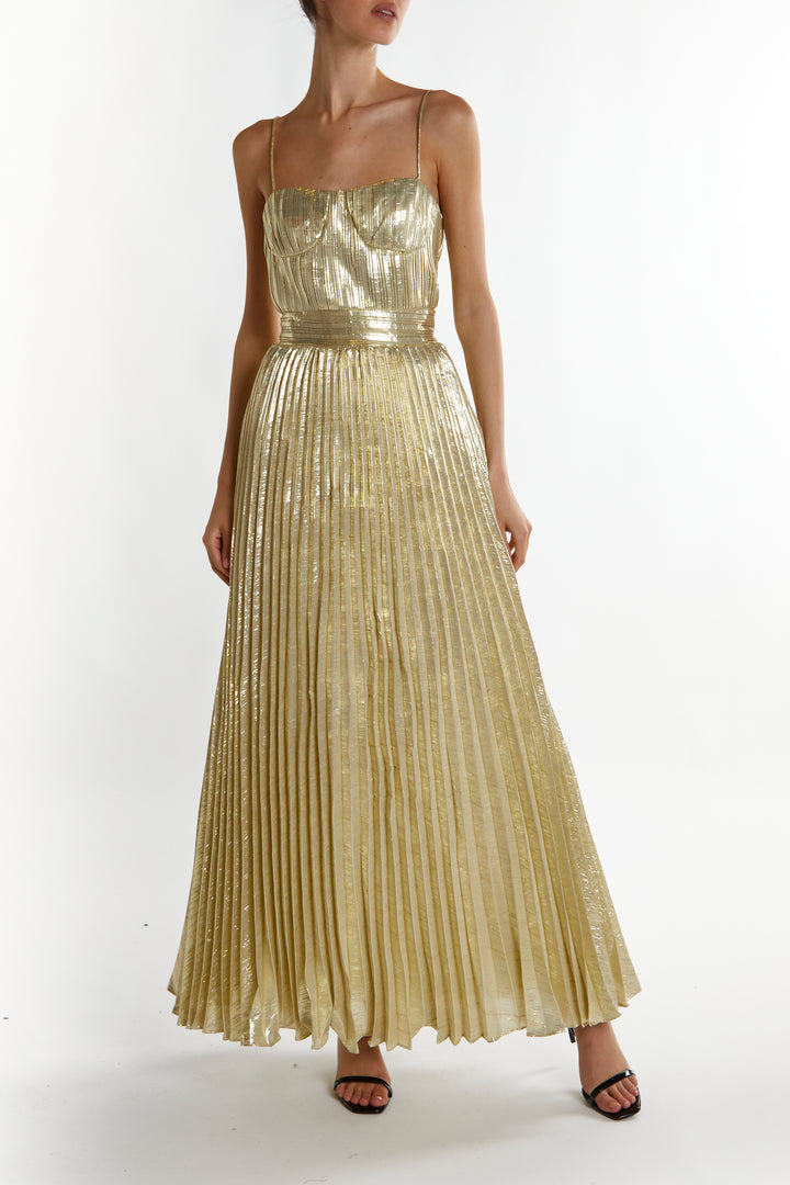 Kate Light-Gold Crinkle Pleated Strappy Maxi Dress - True Decadence Kate Light-Gold Crinkle Pleated Strappy Maxi Dress - True Decadence
