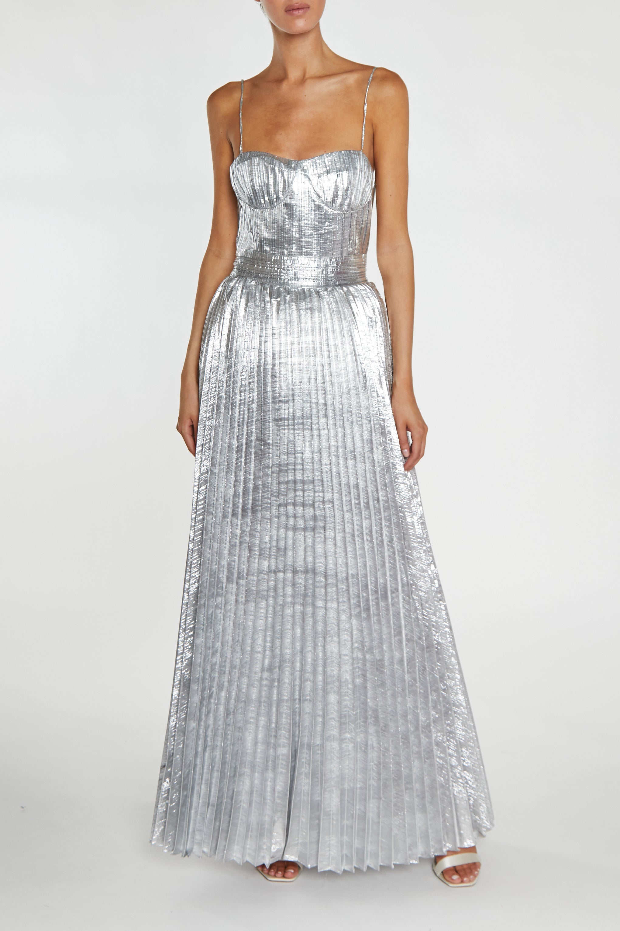 Kate Silver Crinkle Pleated Strappy Maxi Dress - True Decadence Kate Silver Crinkle Pleated Strappy Maxi Dress - True Decadence