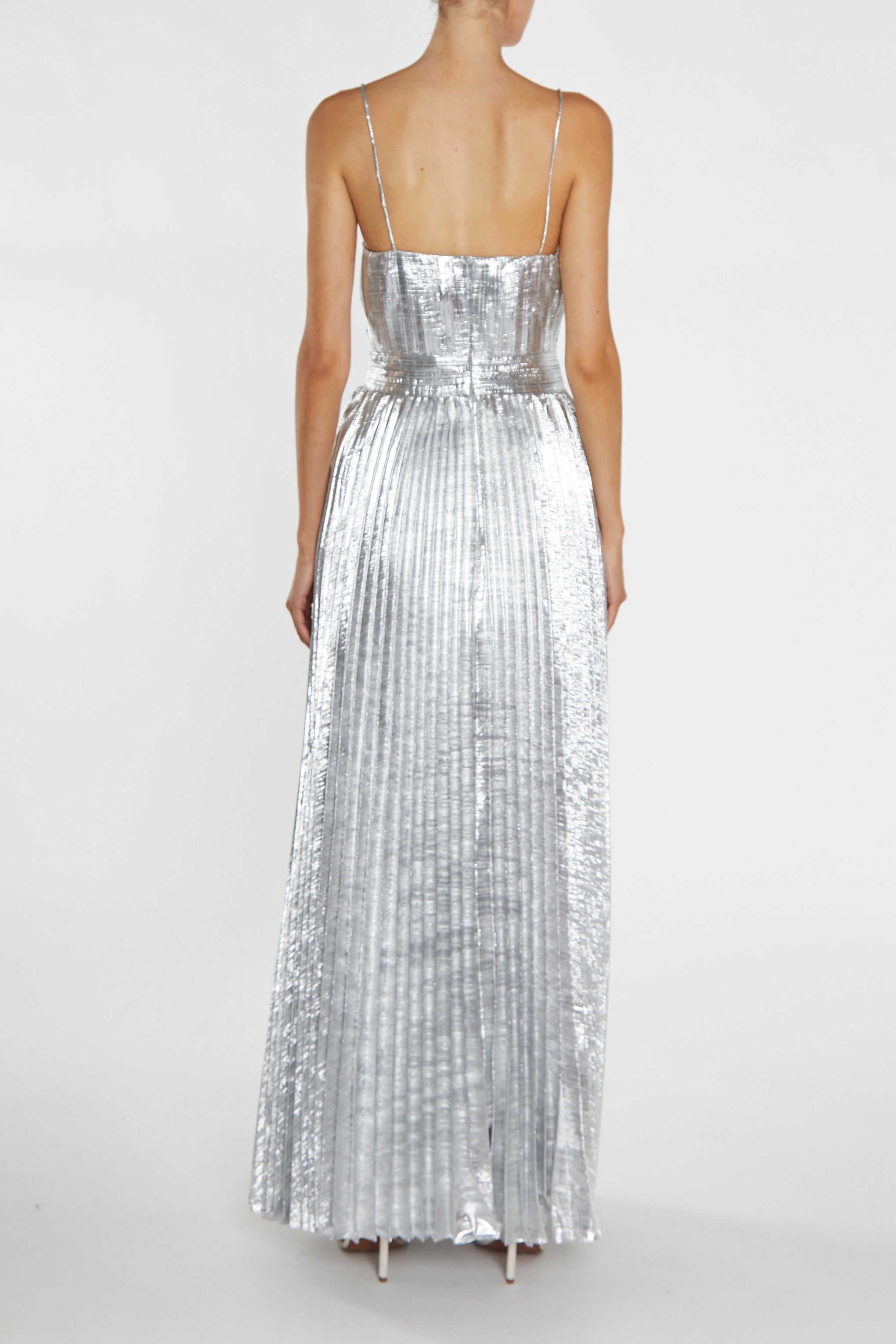 Kate Silver Crinkle Pleated Strappy Maxi Dress - True Decadence