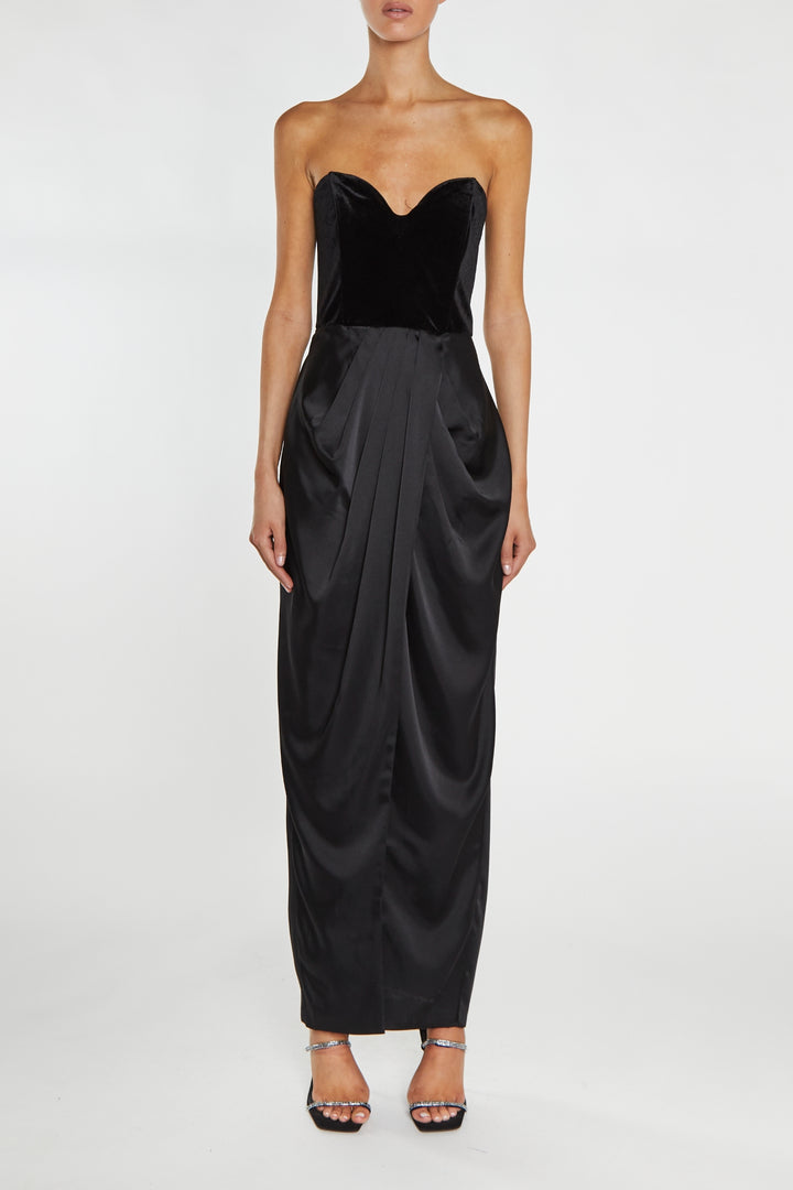 Alexis Black Bandeau Draped Maxi Dress