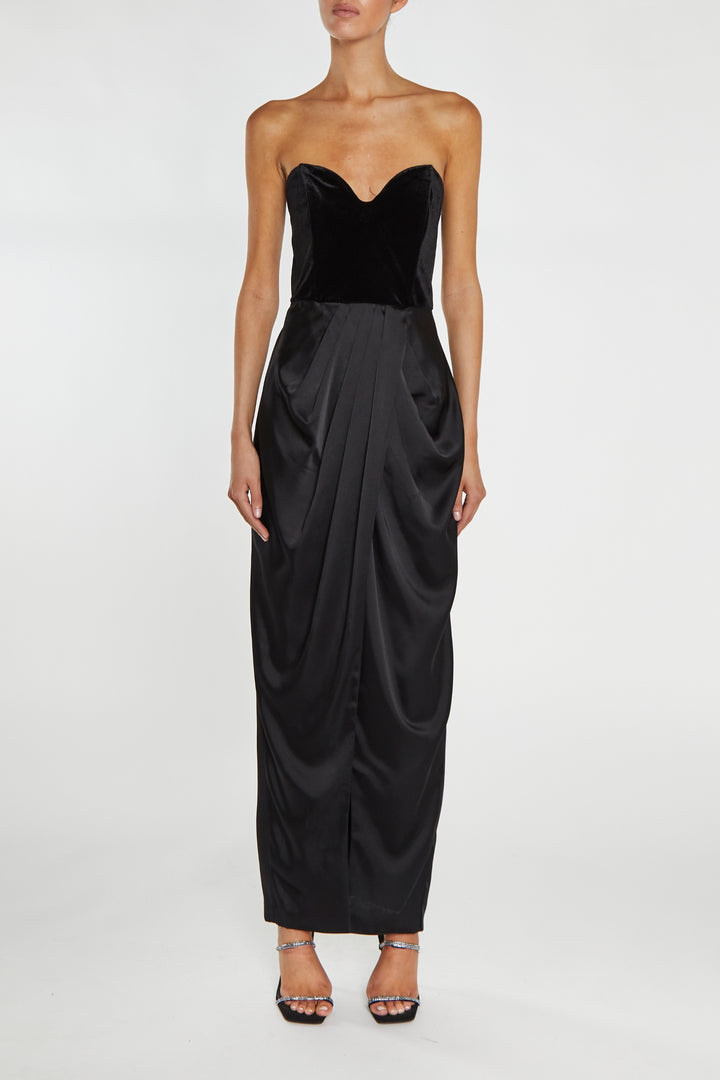Alexis Black Bandeau Draped Maxi Dress - True Decadence Alexis Black Bandeau Draped Maxi Dress - True Decadence