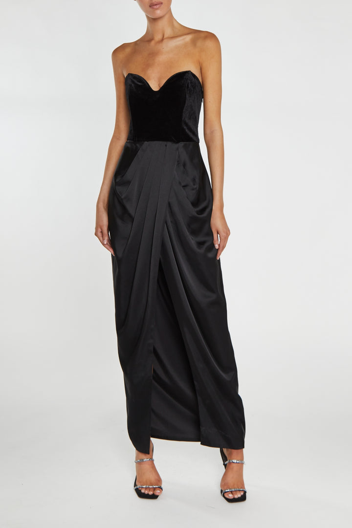 Alexis Black Bandeau Draped Maxi Dress