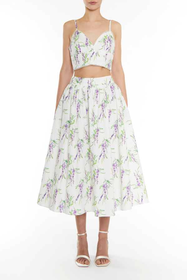 Madisyn Co-ord Lilac Bouquet Floral Midi Skater Skirt