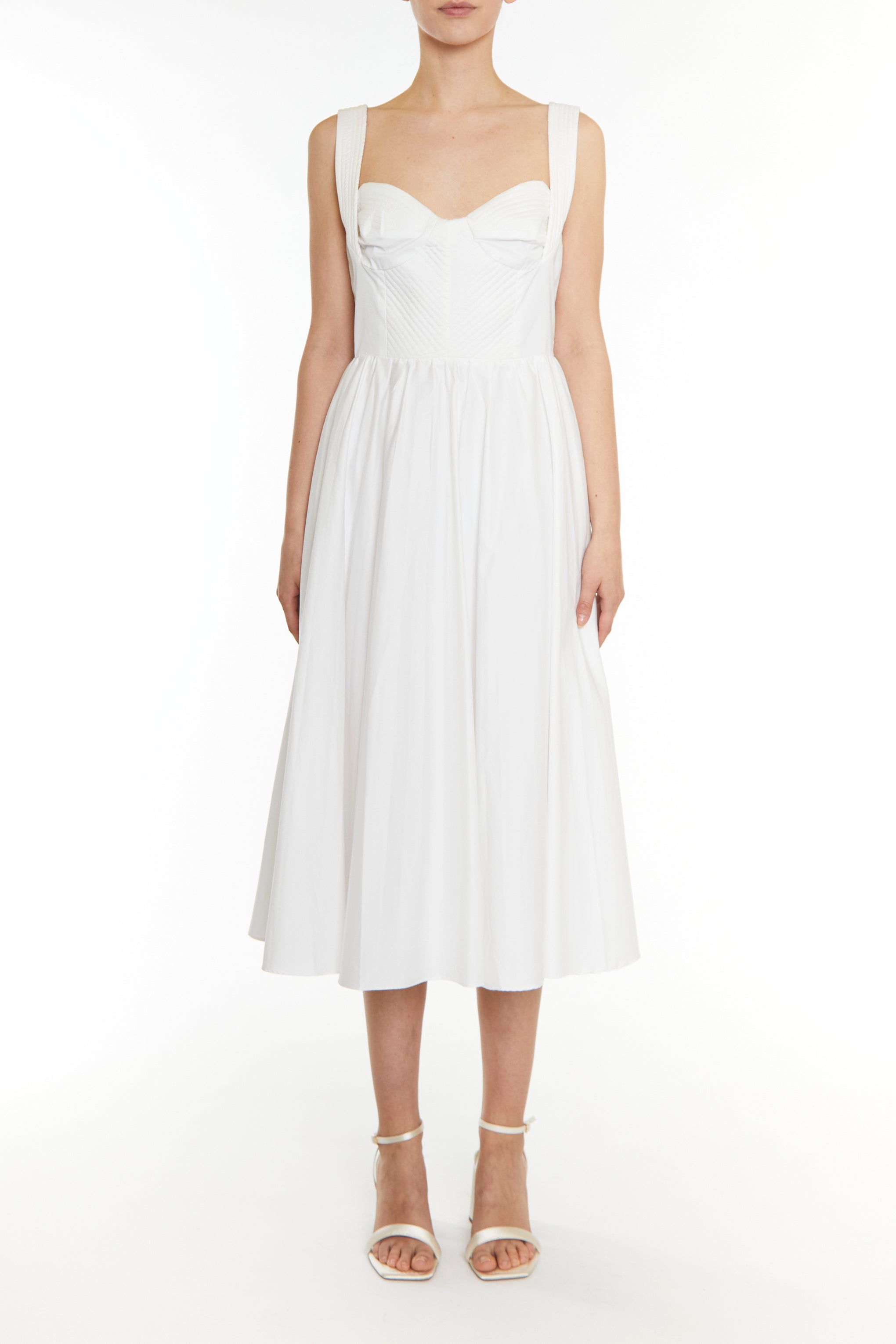 Hannah White Pleated Corset Midi Dress
