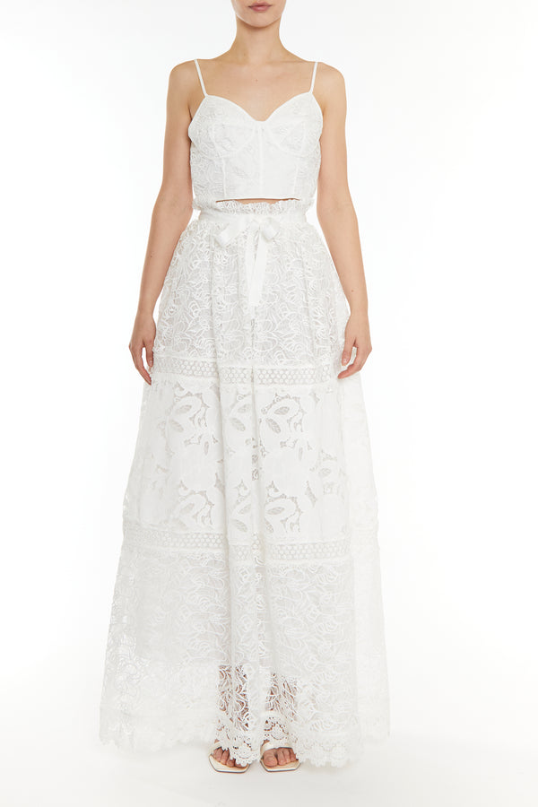Melissa Co-ord White Patchwork Lace Corset Style Crop Top