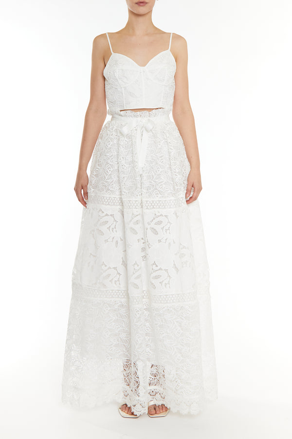 Melissa Co-ord White Patchwork lace Tie-Waist Maxi Skirt