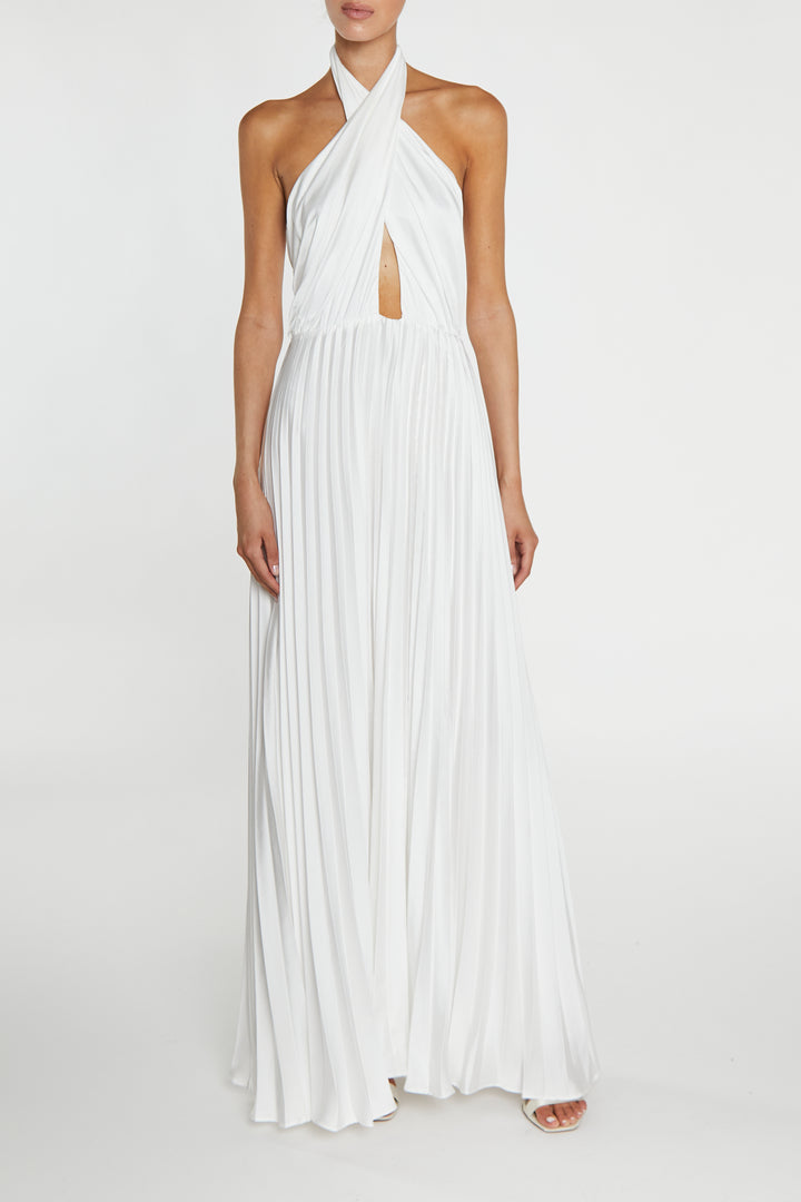 Riley White Pleated Halterneck maxi-Dress - True Decadence Riley White Pleated Halterneck maxi-Dress - True Decadence