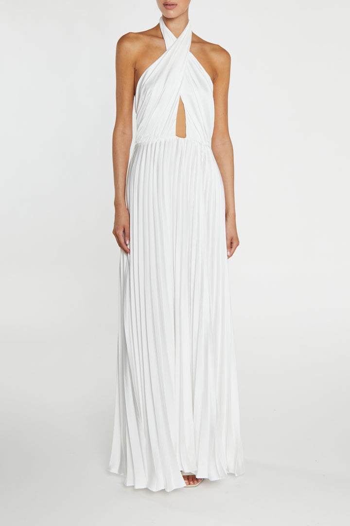 pleated maxi dress white Riley White Pleated Halterneck maxi-Dress