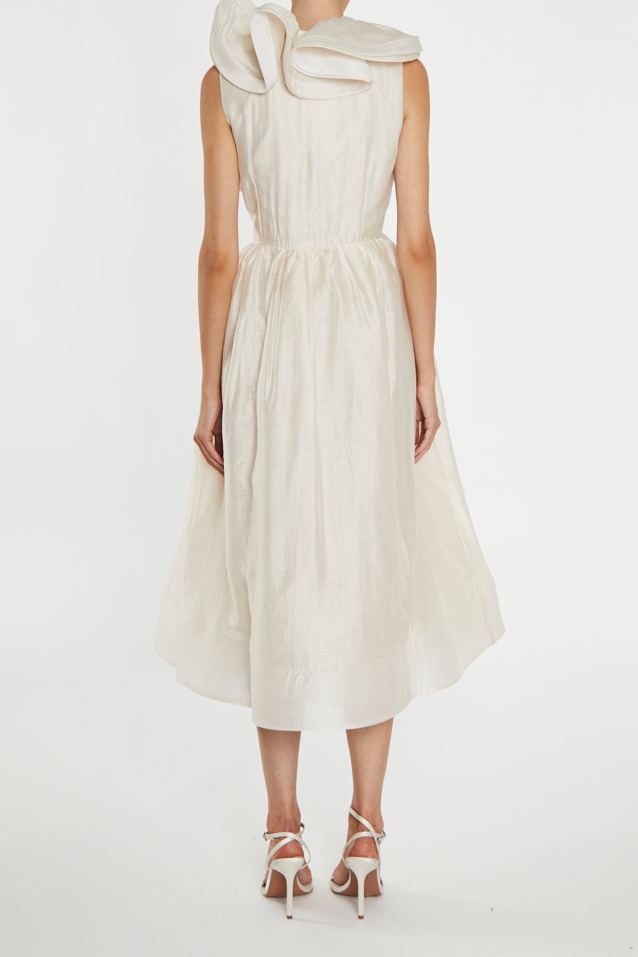 Peyton Cream Ruffle Midi Dress – Romantic Bridesmaid & Cocktail Party