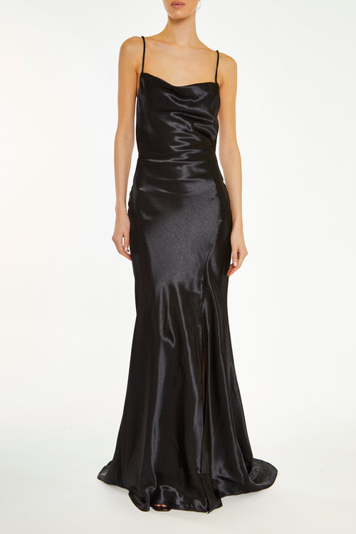 winter bridesmaid dress ideas Satin Bias Slip Dress with Slit  Sadie's Shop