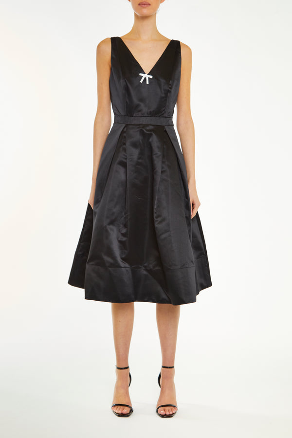 Aubrey Black V-Neck Puff Skirt Midi Dress