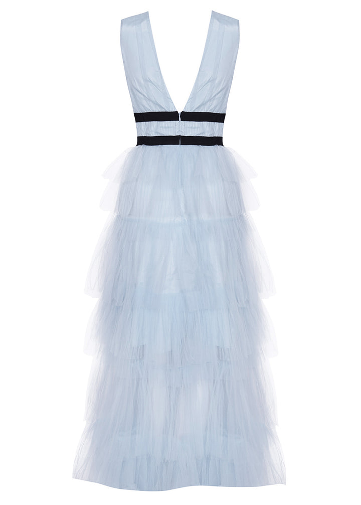 true decadence dress blue Sophia Navy Deep Plunge Layered Ruffle Maxi Dress