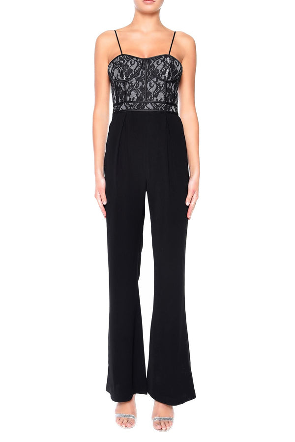Demi Black-Nude Corset Top Flared Jumpsuit
