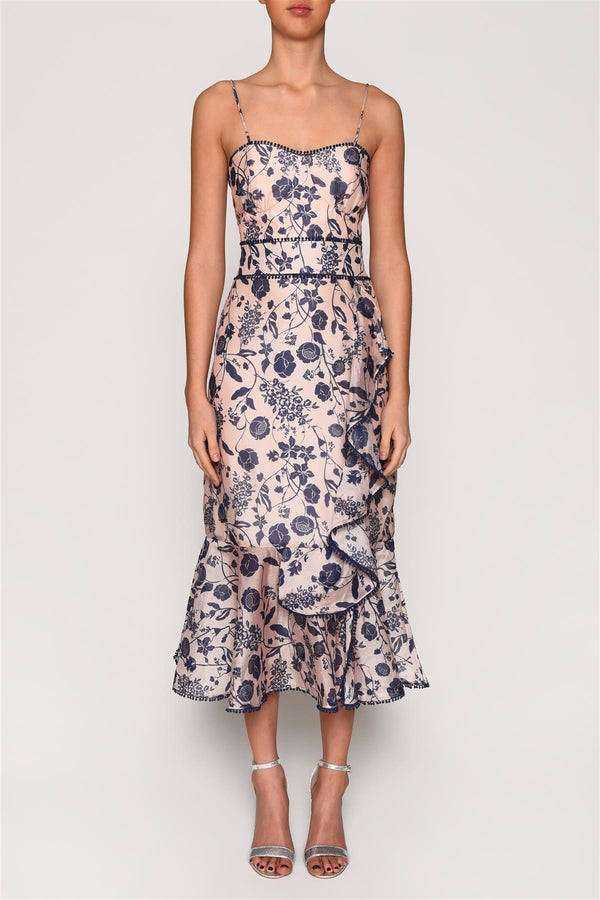 Nude Floral Organza Lorelei Sleeveless Midi-Dress
