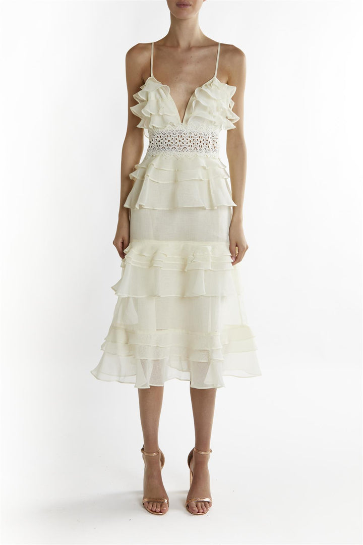 true decadence yellow dress Soft-Yellow Melina V-Neck Ruffle Midi-Dress