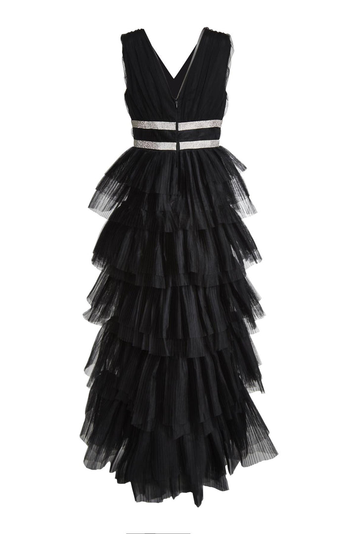 Elizabeth Black Diamante Belted Tulle Maxi Dress - True Decadence Elizabeth Black Diamante Belted Tulle Maxi Dress - True Decadence