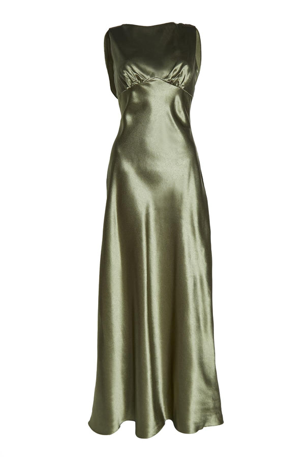 Natalie Sage-Green Cowl-Back Maxi Dress