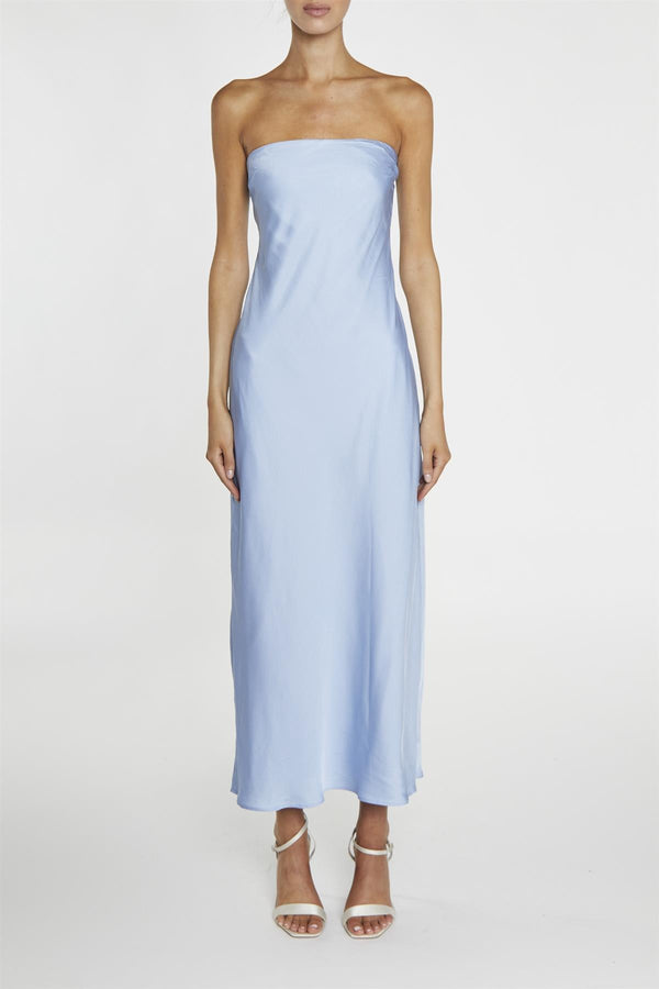 Cecilia Cornflower Blue Strapless Bias-cut Maxi-Dress