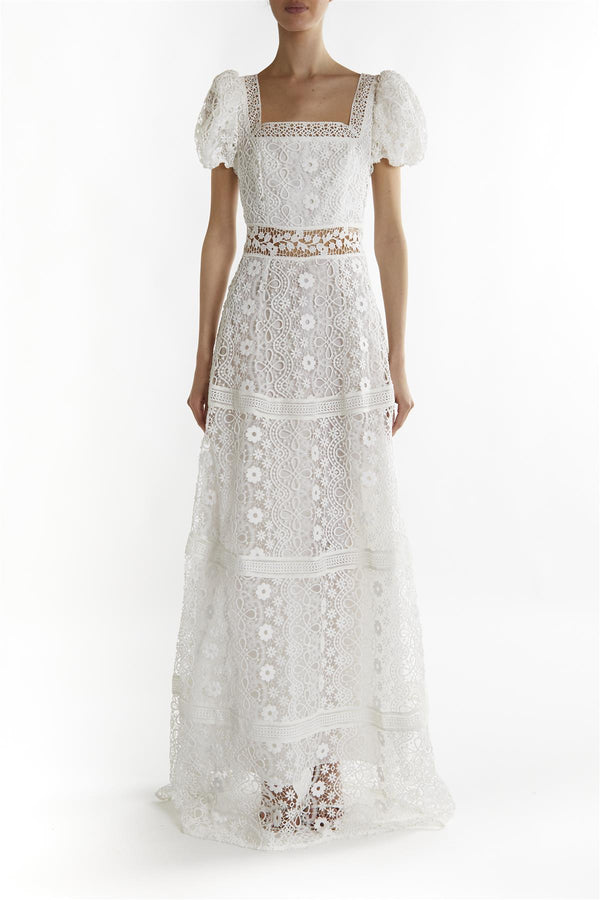 White Lace Square Neck Maxi-Dresses